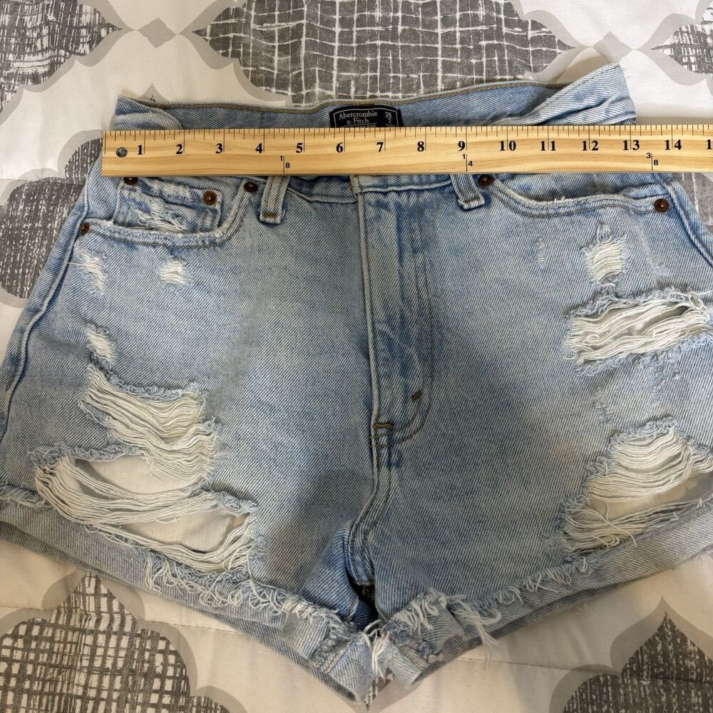 Abercrombie & Fitch a&f Annie High Rise Denim Shorts 26/2 Cuffed Light Wash - Picture 7 of 9